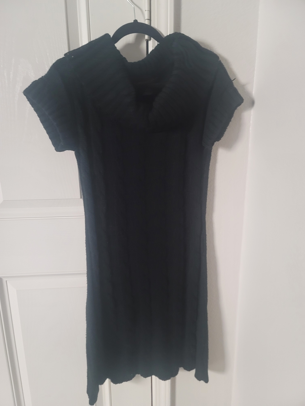 Say What? Black Short-Sleeve Knit Mini Dress with Cowl Neck